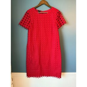 Talbots Red Eyelet Scalloped Hem Short Sleeve Shift Dress